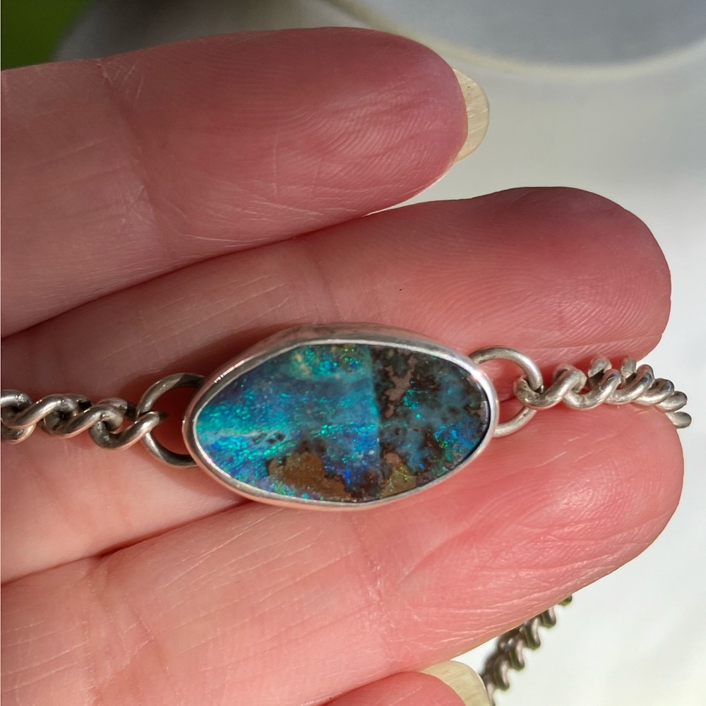 Australian Boulder Opal Choker Chain Necklace Handmade Sterling Silver .925
